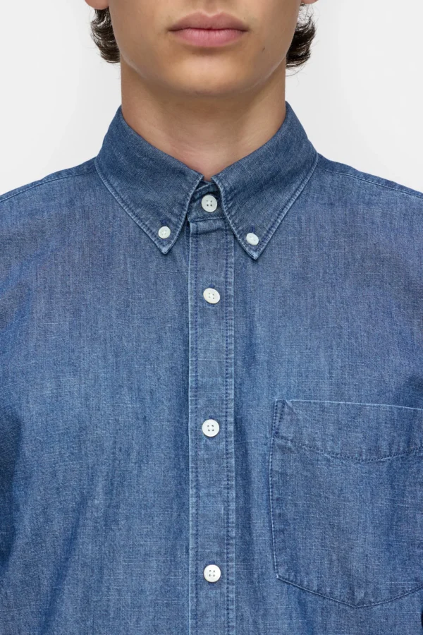 Cotton Shirt mid blue - Image 7