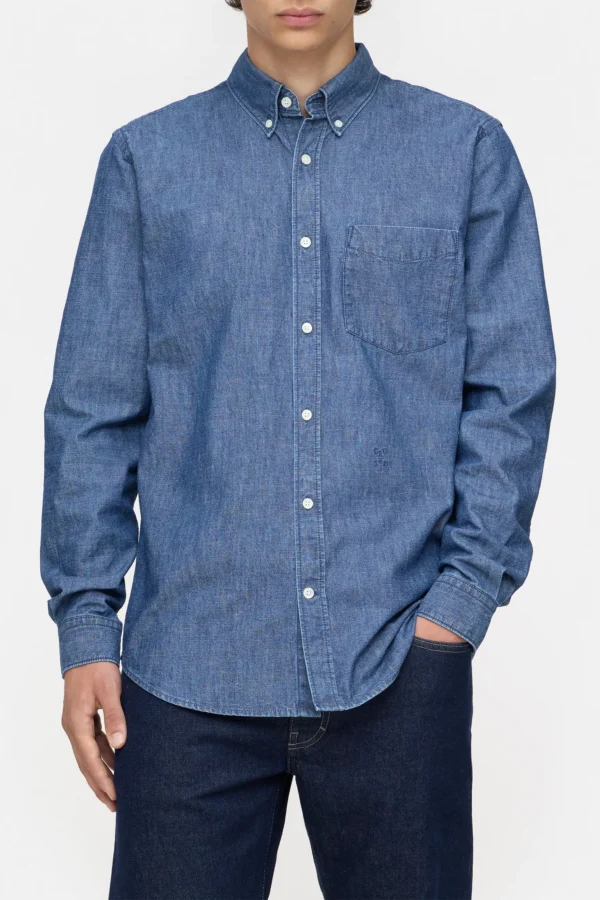 Cotton Shirt mid blue - Image 9