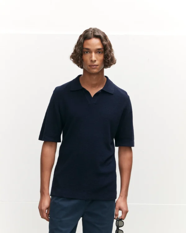 Boucle Knit Polo navy