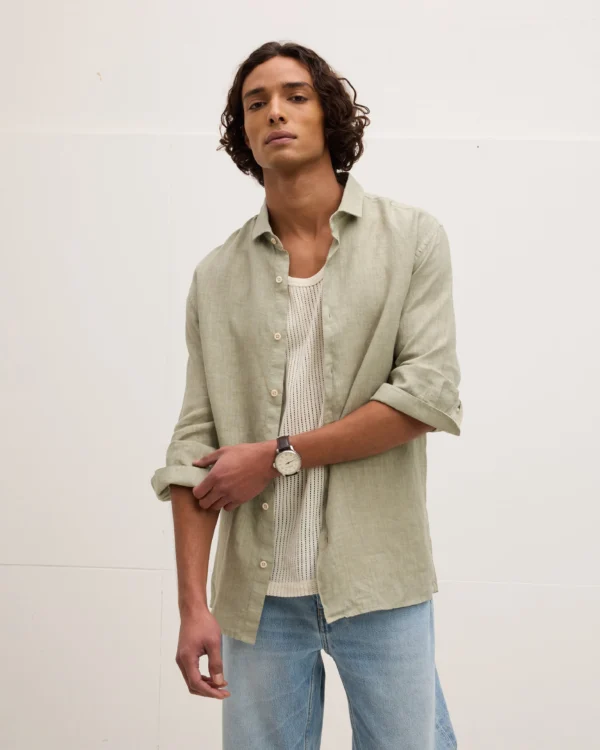 Linen Garment Dye Shirt faded green